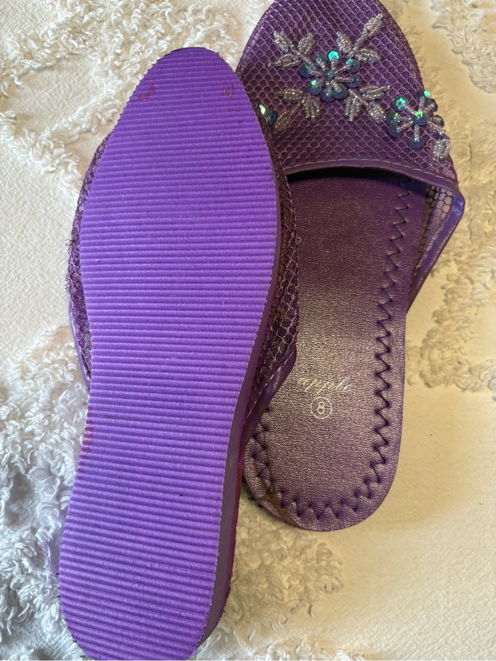 Apple Purple Beaded Floral Slide Mules - Picture 3 of 4